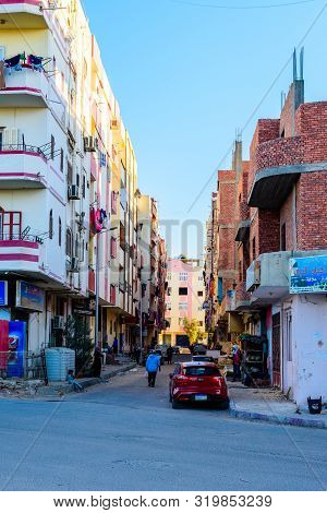 Hurghada, Egypt - December 9, 2018: Narrow Street In Dahar District (old Town Of Hurghada City), Egy