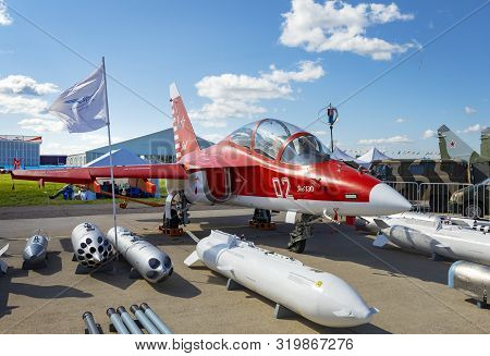 Zhukovsky, Moscow Region, Russia - August 28, 2019: Russian Combat Training Aircraft Of The New Gene