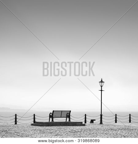 Lonely Empty Bench Seat Coastal Sea Peaceful Quiet Mindfulness Scene View Uk