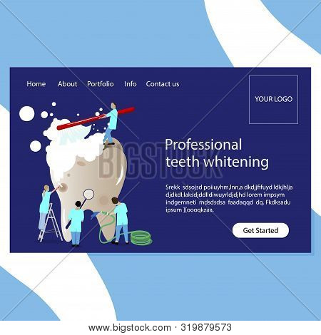 Teeth Whitening And Stomatology Clinic Website Page. Professional Team Dentists Do Whitening. Clean 