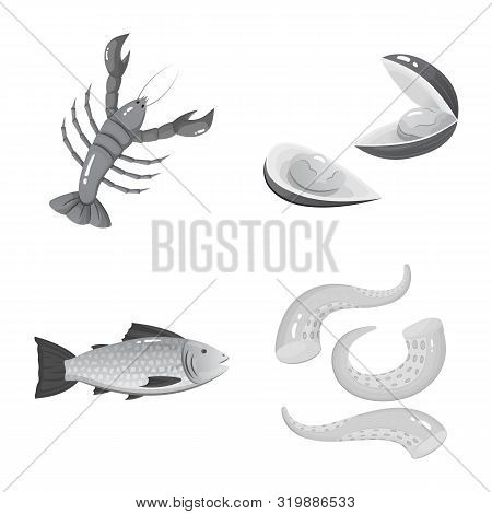 Isolated Object Of Seafood And Healthy Icon. Set Of Seafood And Ocean Vector Icon For Stock.