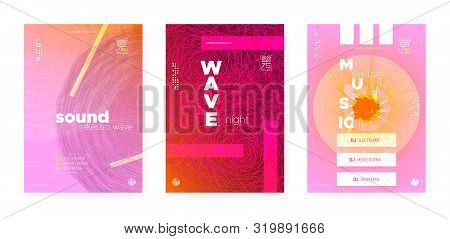 Electronic Festival Backdrop. Multicolor Music Concept. Dj Flyer. Wave Lines. Trance Electronic Moti