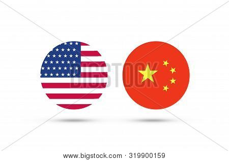 Usa And China Flag On White Background. It Is Symbol Of Economic Tariff Trade War And Reduce Exchang
