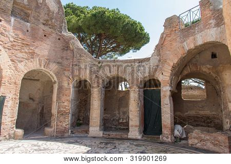 Italy, Ostia - April 16 2017: The Interior View Of Rotonda Of The Terme Dei Sette Sapienti In The An