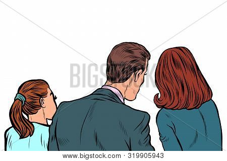 Business People Man And Women Backs. Pop Art Retro Vector Illustration Drawing