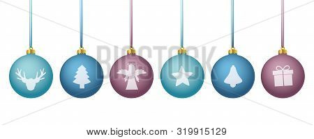Blue And Purpe Colored Christmas Balls With Different Motives Vector Illustration Eps10
