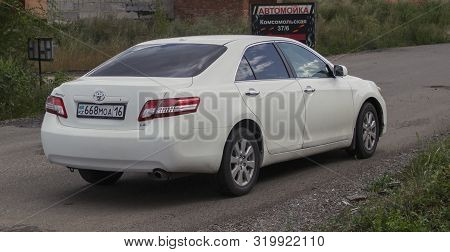 Kazakhstan, Ust-kamenogorsk, August 23, 2019: Toyota Camry Xv40. White Japanese Car