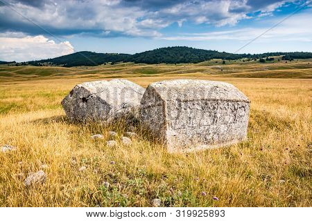Old Tombstones - Stecci Bosanskih Bogumila - Near Vrdolje On The Way To Lukomir, Bosnia And Herzegov