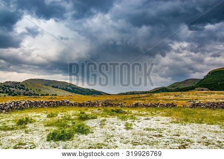 Downburst With Hails In Bosnian Mountain Near Lukomir