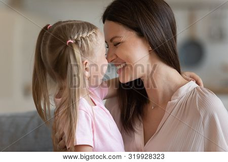 Closeup Image Loving Mother And Little Tougher Touch Noses
