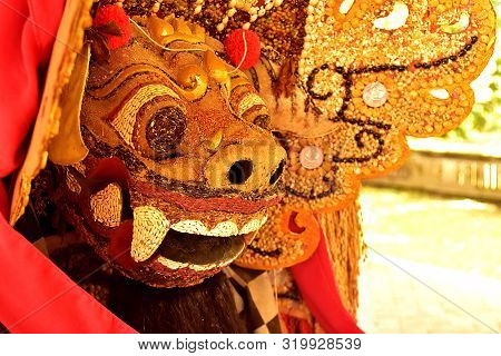 Religious Head In The Courtyard Of Ubud Temple.