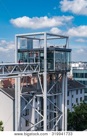 Brussels, Belgium - June 6, 2019: Ascenseur Des Marolles Lift Nest To Place Poelaert.