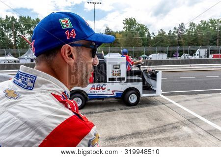August 30, 2019 - Portland, Oregon, USA: TONY KANAAN (14) of Salvador, Brazil  practices for the Grand Prix of Portland at Portland International Raceway in Portland, Oregon.