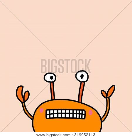 Apologizing Sorry Crab Hand Drawn Vector Illustration In Cartoon Style. Orange Animal