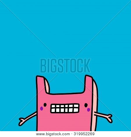 Sorry Apologizing Plastic Bag Hand Drawn Vector Illustration In Cartoon Style