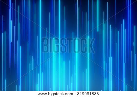 Abstract Directional Neon Lines Geometric Background. Data Flow. Optical Fiber. Explosion Star. 3d I