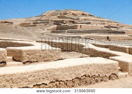Nazca Pyramid At Cahuachi Archeological Site In The Nazca Desert Of Peru