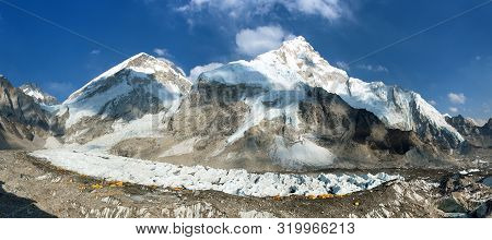 Panoramic View Of Mount Everest Base Camp, Everest, Nuptse, Khumbu Glacier, Sagarmatha National Park