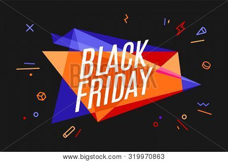 Banner With Text Black Friday. Design Element For Sale Theme, Shop, Market. Poster For Sale And Disc