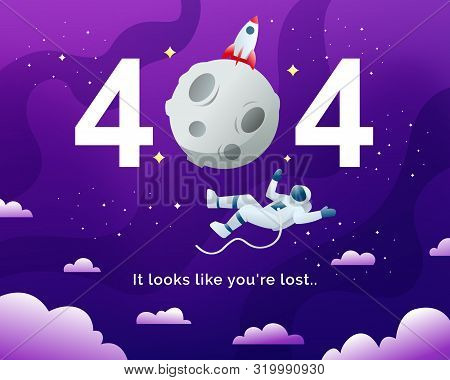 Outer Space Landscape With Astronaut And Moon. System Updates, Uploading, Operation, Computing, Inst