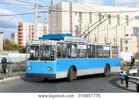 Chelyabinsk, Russia - September 18, 2009: Urban Trolleybus Ziu 682 In The City Street.