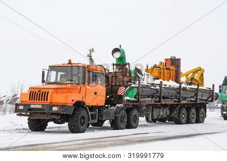 Novyy Urengoy, Russia - March 31, 2013: Offroad Semitrailer Truck Ural 44202 At The Interurban Road.