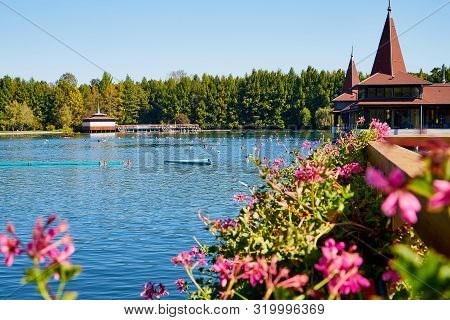 Heviz, Hungary - September 27, 2018: Balneological Therapeutic Lake Heviz In Hungary With Warm Water
