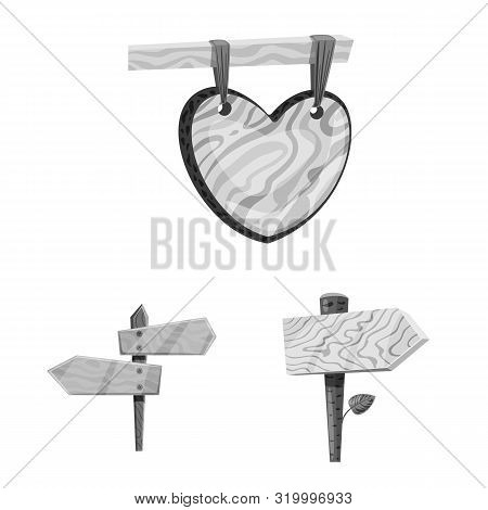 Vector Illustration Of Signboard And Wood Logo. Set Of Signboard And Tree Vector Icon For Stock.