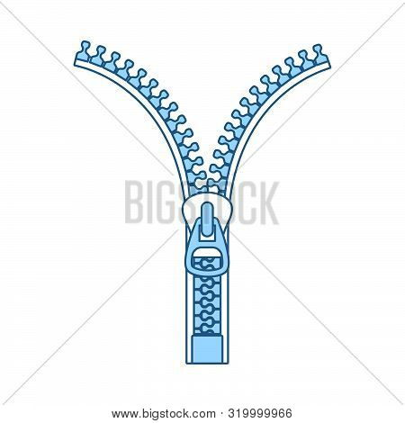Sewing Zip Line Icon. Thin Line With Blue Fill Design. Vector Illustration.