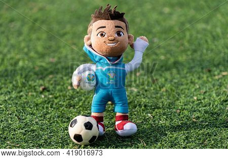 April 16, 2021 Moscow, Russia. Soft Toy Mascot Of The European Football Championship 2020 Skillzy On
