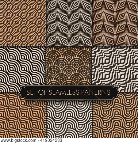 Seamless Line Graphic Black Decor Pattern. Repeat Black Vector White Tile Texture. Repeat White Vect