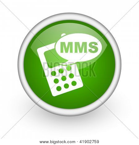 mms เขียวไอคอนเว็บมันวงกลมบนพื้นหลังสีขาว