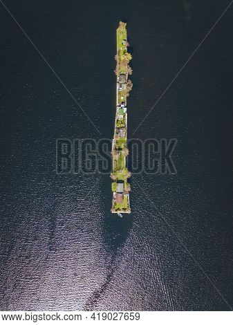 Aerial View Of Small Islands In The Lake Vinkeveense Plassen, Near Vinkeveen, Holland. It Is A Beaut