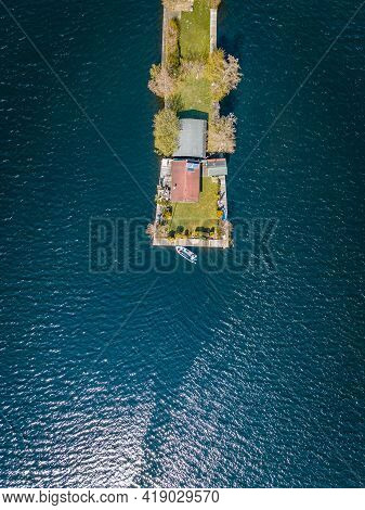 Aerial View Of Small Islands In The Lake Vinkeveense Plassen, Near Vinkeveen, Holland. It Is A Beaut