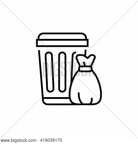 Trash Icon. Rubbish Can And Bag Vector Illustration.
