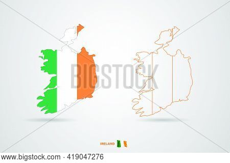 Ireland Republic Map With Flag, Vector Illustration.