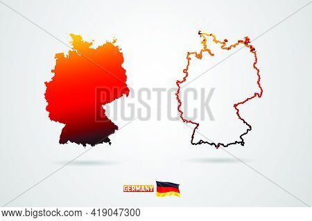 Germany Republic Map With Flag, Vector Illustration.