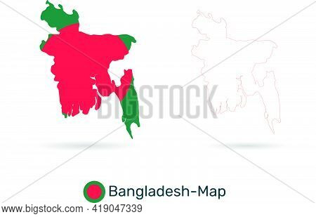 Bangladesh Republic Map With Flag, Vector Illustration.