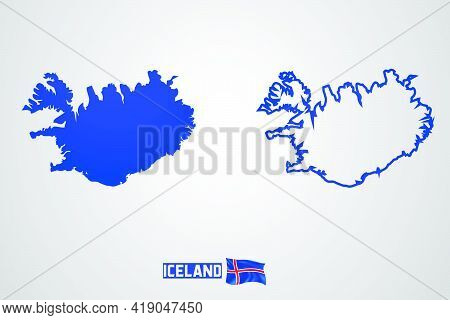 Iceland Republic Map With Flag, Vector Illustration.