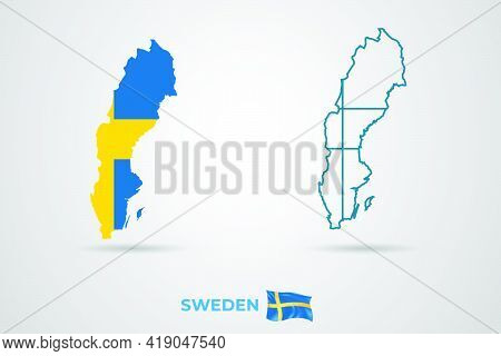 Sweden Republic Map With Flag, Vector Illustration.