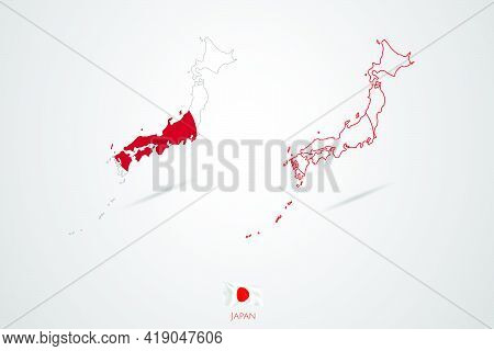 Japan Republic Map With Flag, Vector Illustration.