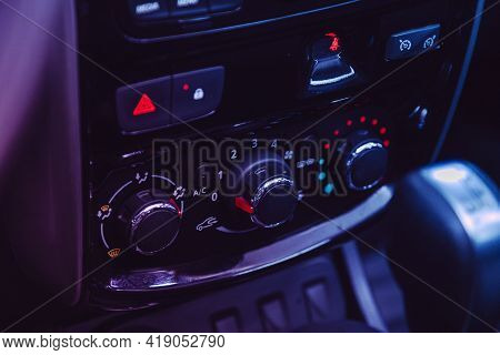 Novosibirsk, Russia - April 25 2021: Nissan Terrano, Close Up Car Ventilation System And Air Conditi