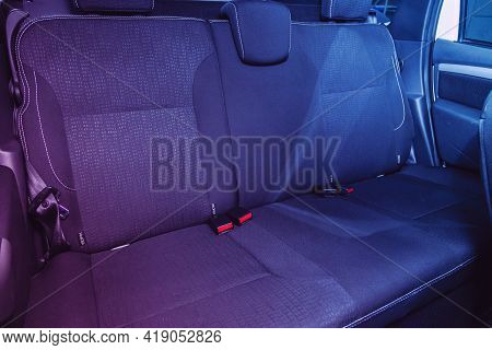 Novosibirsk, Russia - April 25 2021: Nissan Terrano, Rear Passenger Seats In Comfort Car Under Pink 