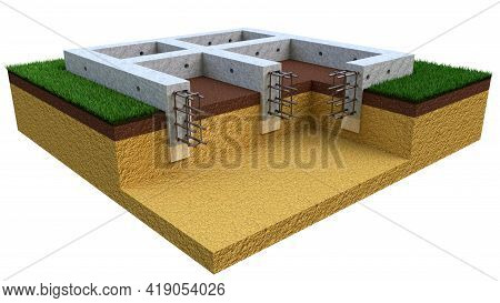 Poured Reinforced Concrete Wall Base, Isolated Cgi Industrial 3d Rendering
