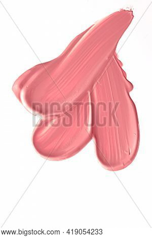 Coral Beauty Cosmetic Texture Isolated On White Background, Smudged Makeup Emulsion Cream Smear Or F