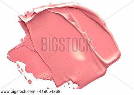 Coral Beauty Cosmetic Texture Isolated On White Background, Smudged Makeup Emulsion Cream Smear Or F