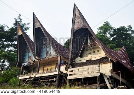 Traditional Batak House At Ambarita Of Resort Hotel For Indonesian People And Foreign Travelers Trav