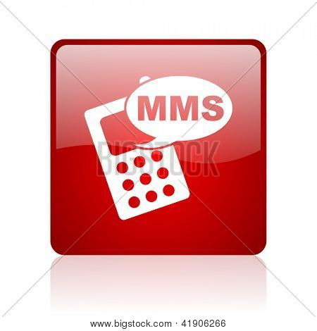 mms ไอคอนเว็บมันสี่เหลี่ยมสีแดงบนพื้นหลังสีขาว