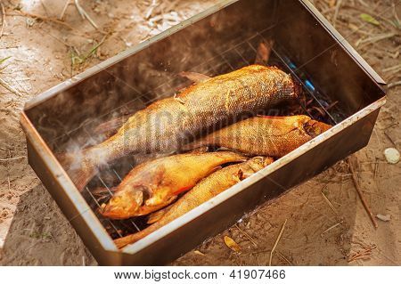 GerÃ¤ucherter Fisch in der RÃ¤ucherkammer