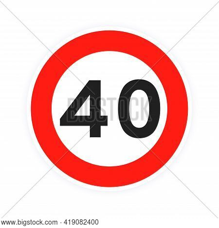 Speed Limit 40 Round Road Traffic Icon Sign Flat Style Design Vector Illustration Isolated On White 